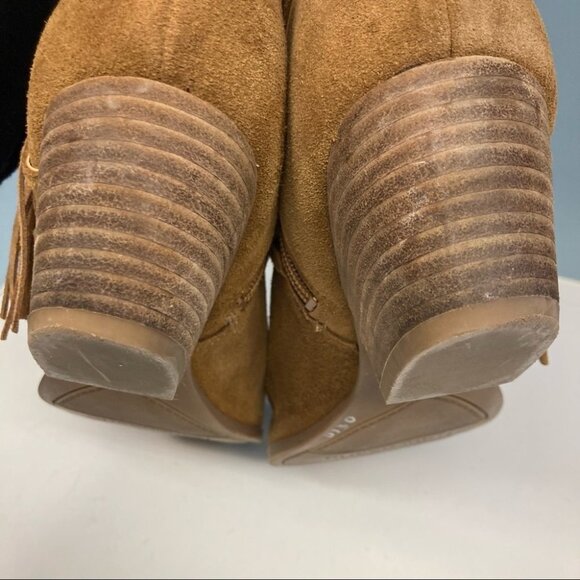 FRANCO SARTO Sz 10 Suede Straps Fringe Stacked Heel Western Style Zip Up Booties - Picture 6 of 11